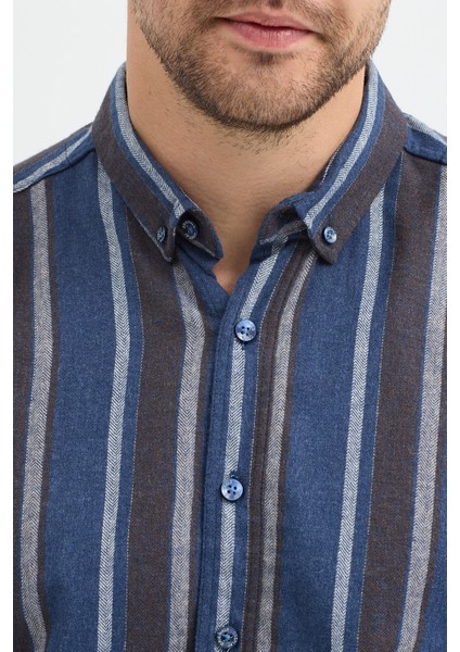 Erkek Dikine Çizgili Melanj Button Down Regular Fit Pamuk Polyester Gömlek fırsatları