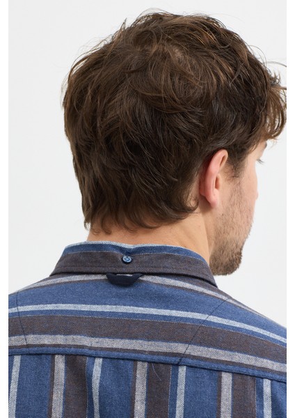 Erkek Dikine Çizgili Melanj Button Down Regular Fit Pamuk Polyester Gömlek indirimleri