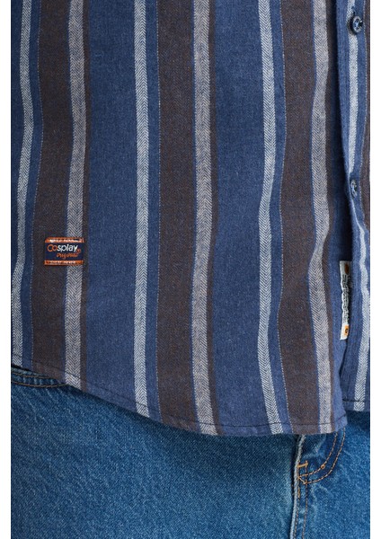 Erkek Dikine Çizgili Melanj Button Down Regular Fit Pamuk Polyester Gömlek