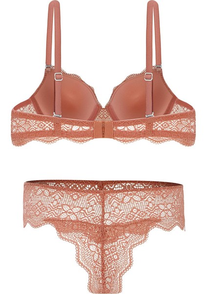 Anna 2735 Dantelli Dekolte Dolgulu Push-Up Sütyen ve Külot Takımı- Gül Kurusu fiyatları