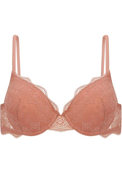 Anna 2735 Dantelli Dekolte Dolgulu Push-Up Sütyen ve Külot Takımı- Gül Kurusu modelleri