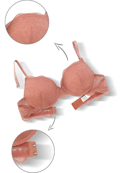 Anna 2735 Dantelli Dekolte Dolgulu Push-Up Sütyen ve Külot Takımı- Gül Kurusu indirimleri