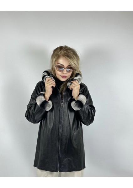 Çift Taraflı Giyilebilir Kadın Deri Mont 176