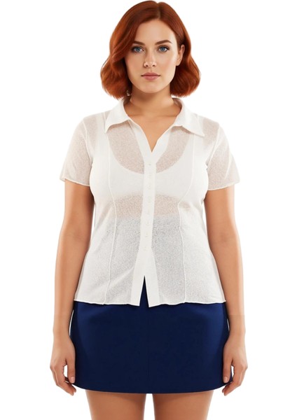 Kadın Vücuda Oturan Gömlek Yaka Kısa Kollu Esnek Örme Bluz Kaliteli Şık Rahat Modern modelleri