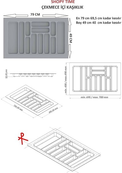 Çekmece Içi Kaşıklık Kepçelik Düzenleyici 79X49 cm (69X40 cm Kadar Kesilebilir) fiyatları