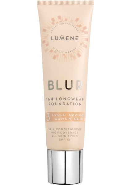 Lumene Blur 16H Longwear Foundation SPF15 16 Saat Kalıcı Fondöten SPF15 Fresh Apricot