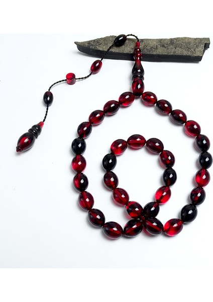 Kırmızı Siyah Ateş Kehribarı Tesbih