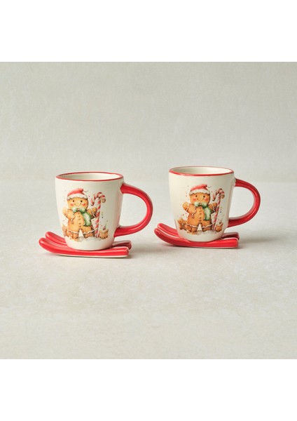 New Year Yılbaşı Sevimli Kurabiye Adam 2 Kişilik Kahve Fincan Takımı 80 ml