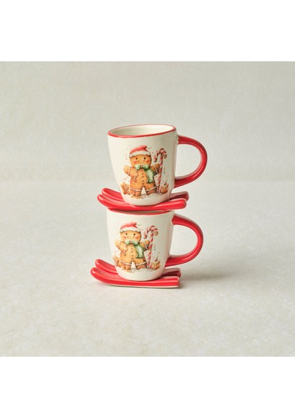 New Year Yılbaşı Sevimli Kurabiye Adam 2 Kişilik Kahve Fincan Takımı 80 ml fiyatları