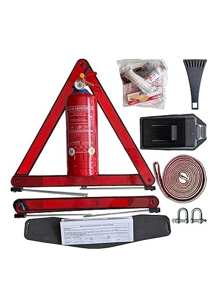 Gri Ekonomik Eva Trafik Seti ve 1 kg Yangın Tüpü 4 Yıl Etiketli Tüvtürk Onaylı Araç Trafik ve Ilk Yardım Seti fiyatları