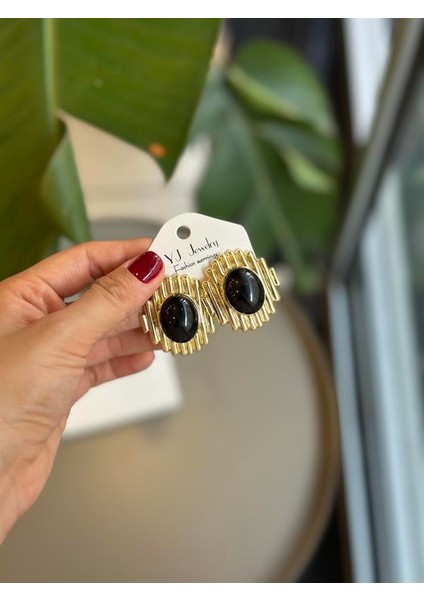 Taşlı Küpe - Siyah