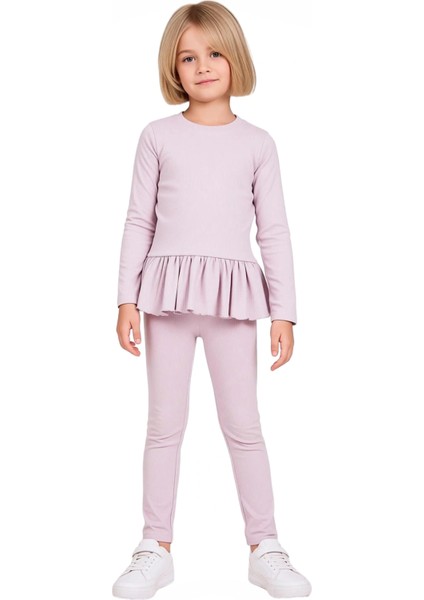 Kız Çocuk Pamuklu Fitilli Üst ve Geniş Paça Tayt Takımı Kaliteli Şık Rahat Günlük fiyatları