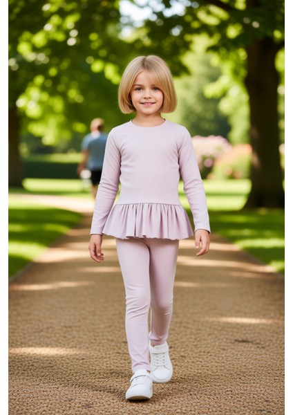 Kız Çocuk Pamuklu Fitilli Üst ve Geniş Paça Tayt Takımı Kaliteli Şık Rahat Günlük modelleri