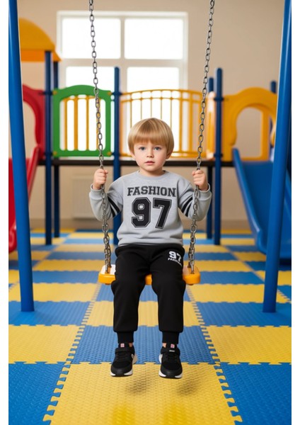 Erkek Çocuk Pamuk Karışımlı Slogan Baskılı Sweatshirt ve Eşofman Altı Takım Kaliteli Şık Rahat