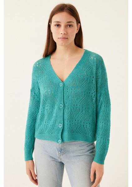 Kadın V Yaka Önü Düğmeli Mevsimlik Hırka indirimleri