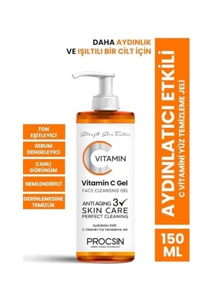 Procsın C Vitamini Yüz Temizleme Jeli, Aydınlatıcı & Arındırıcı, Cilt Canlandırıcı & Nemlendirici, Günlük Derinlemesine Temizlik, 150 ml fiyatları