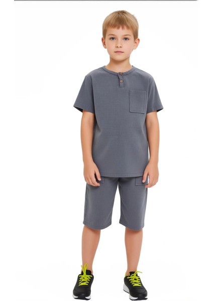 Erkek Çocuk Pamuklu Örme Basic T Shirt ve Şort Takımı Kaliteli Şık Rahat Günlük fiyatları