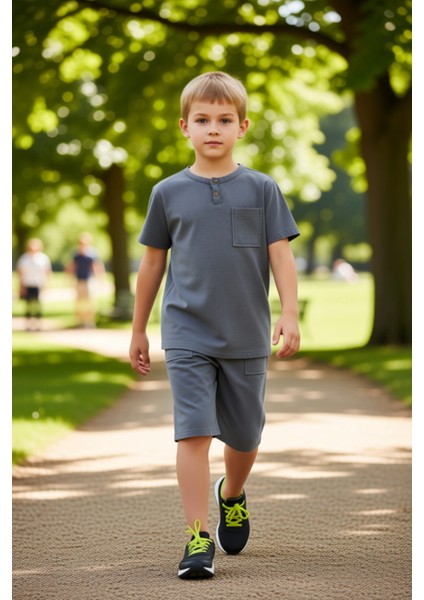 Erkek Çocuk Pamuklu Örme Basic T Shirt ve Şort Takımı Kaliteli Şık Rahat Günlük modelleri