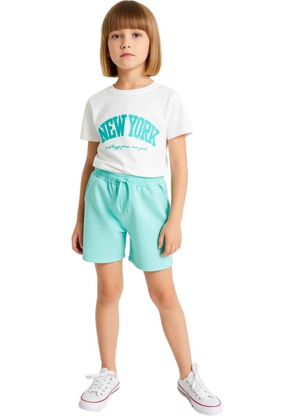 Kız Çocuk %100 Pamuk Rahat Slogan Baskılı Kısa Kollu Üst ve Şort Takımı Kaliteli Şık Rahat fırsatları
