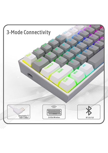 K616 Fizz Pro%60 3 Mod Kablolu, 2.4 Ghz Kablosuz, Bluetooth Mekanik Oyun Klavyesi, Doğrusal Kırmızı Şalter, Pro Drive/yazılım Destekli modelleri