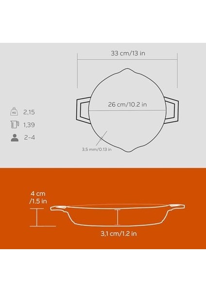 Metal Döküm Kızartma Tavası, Metal Kulplu, 26 Cm, Turuncu modelleri
