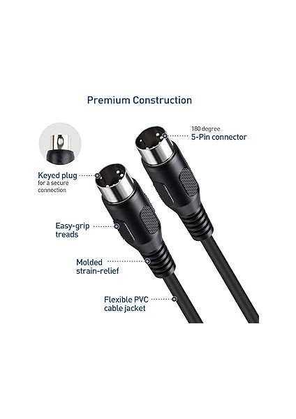 Matters 2'li Paket 5 Pin Dın Mıdı Kablosu, 5 Pin Mıdı Kablosu - 3m indirimleri