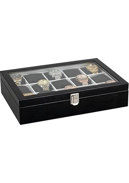 15 Li Siyah Deri Ahşap Üzeri Cam Saat Kutusu ST15-23 fiyatları