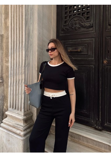 Crop Pantolon Biyeli Takım Siyah modelleri
