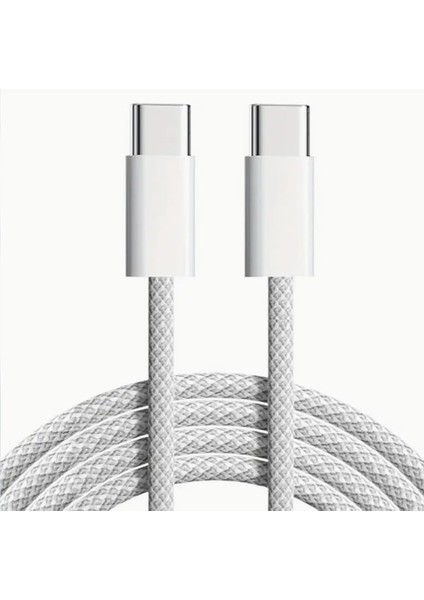 60W Iki Ucu Type-C Örgü Kablo, 1 Metre, Hızlı Şarj ve Veri Aktarımı, Dayanıklı ve Uzun Ömürlü Tasarım, Laptop ve Telefon Uyumlu, Beyaz