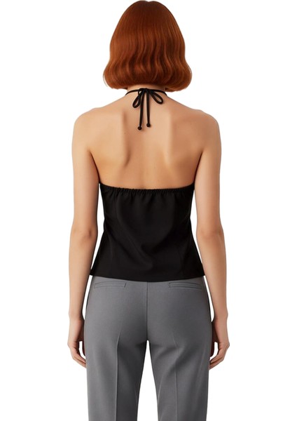 Kadın Halter Yaka Gabardin Dokuma Bluz Şık ve Konforlu Günlük Stil Kaliteli Şık Rahat Modern fırsatları