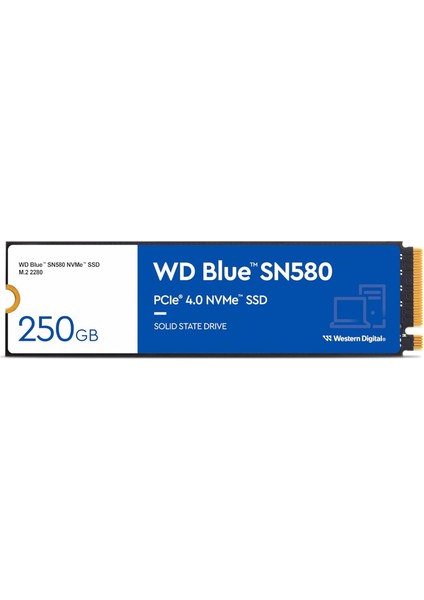 Wd SN580 Nvme SSD 250 GB (Pcıe Gen4 X4, 4.000 Mb/s&apos;ye Kadar Okuma, M.2 2280, Ncache 4.0 Teknolojisi) Mavi