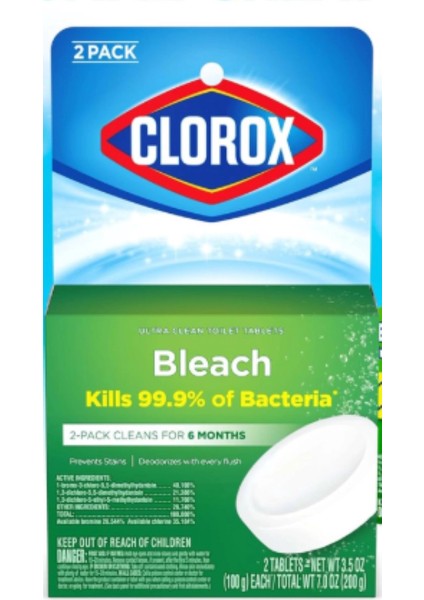 Bleach Ultra Clean Toılet Tablets Kills % 99.9 Of Bacteria 2 Pack 200 gr