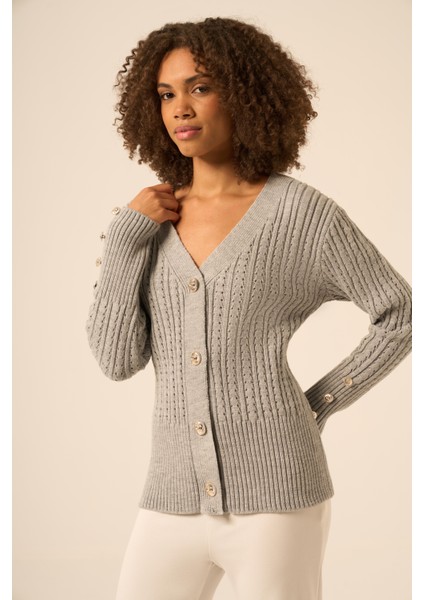 Kadın Saç Örgü Hırka Gri 25237 fırsatları