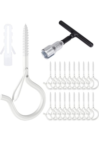 Vidalı Kanca, Beyaz, Vidalamak Için Kanca, 20 Adet Tavan Kancası + 1 Adet Kanca Tornavida, Emniyetli Vidalı Kanca, Bitki Sepetlerini Asmak Için Kanca Vidaları