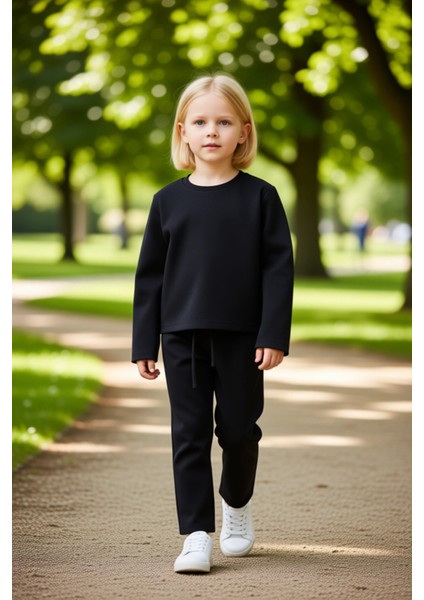 Kız Çocuk Rahat Esnek Ribana Detaylı Uzun Kollu Üst ve Tayt Takımı Kaliteli Şık Rahat