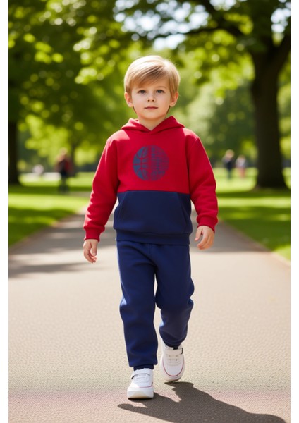 Erkek Çocuk Kapüşonlu Pamuklu Regular Fit Eşofman Takımı Kaliteli Şık Rahat Günlük
