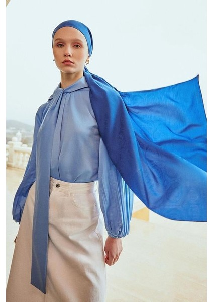 Antik Desen Pamuk Ipek Şal Indigo