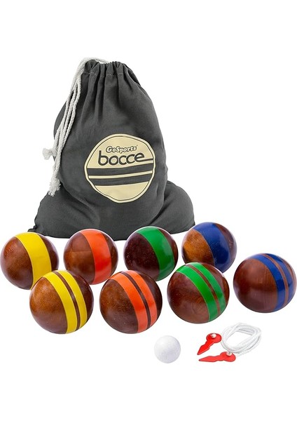 100 mm Ahşap Bocce Seti, 8 Premium 12 Oz Ahşap Toplar, Pallino, Kasa ve Ölçüm Halatı