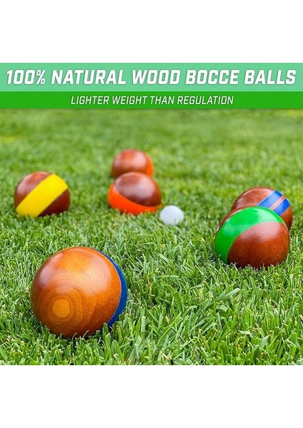 100 mm Ahşap Bocce Seti, 8 Premium 12 Oz Ahşap Toplar, Pallino, Kasa ve Ölçüm Halatı fiyatları