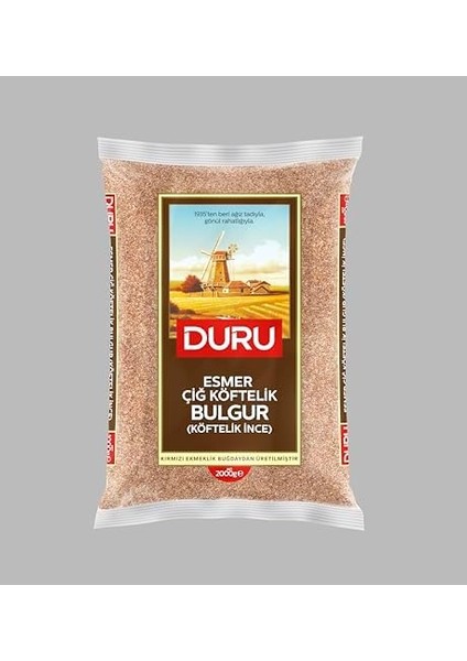 Duru Esmer Köftelik Ince Bulgur (Çiğ Köftelik) 2000G – Doğal Taş Değirmende Üretilmiş, Kolay Yoğrulan, Lif ve Protein Kaynağı