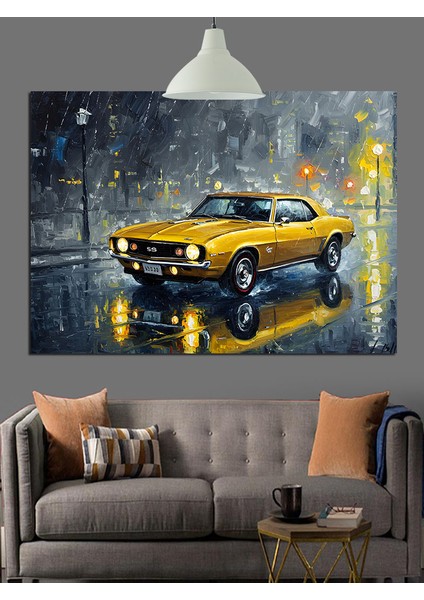 Sarı Vintage Araba Çamurlu Yol Dekoratif Kanvas - Mdf Ahşap Tablo fiyatları