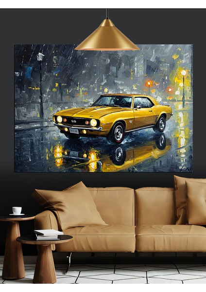 Sarı Vintage Araba Çamurlu Yol Dekoratif Kanvas - Mdf Ahşap Tablo indirimleri