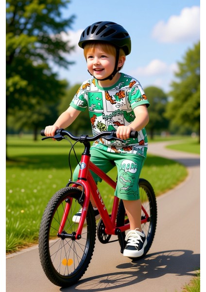 Erkek Çocuk Yazlık Dinozor Baskılı Örme Tişört ve Şort Takımı Kaliteli Şık Rahat fırsatları