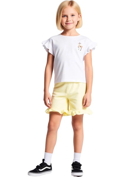 Kız Çocuk Hayvan Işlemeli Kolsuz Üst ve Fırfır Detaylı Şort Takımı Kaliteli Şık Rahat fiyatları