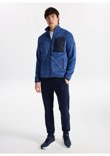 D5WM-SWT3808 Koyu Mavi Dik Yaka Relaxed Düz Erkek Polar Sweatshırt fiyatları