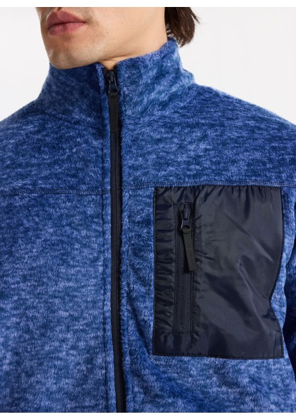 D5WM-SWT3808 Koyu Mavi Dik Yaka Relaxed Düz Erkek Polar Sweatshırt fırsatları