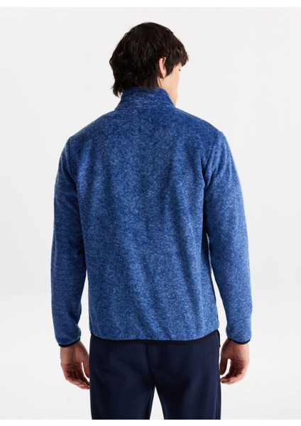 D5WM-SWT3808 Koyu Mavi Dik Yaka Relaxed Düz Erkek Polar Sweatshırt indirimleri