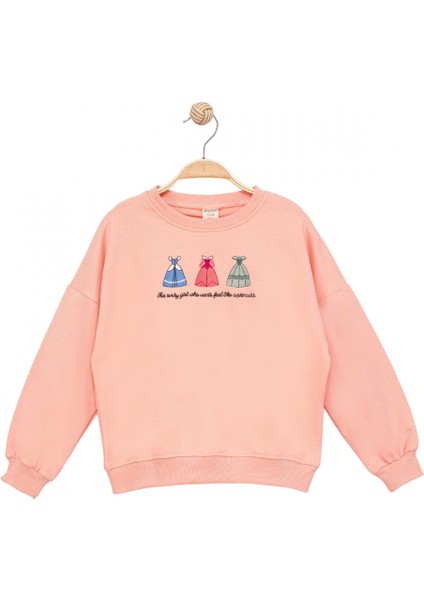 Kız Çocuk Yuvarlak Yaka Yavruağzı Sweatshirt - Prenses Elbiseleri Desenli Nakışlı Çocuk Sweat fiyatları