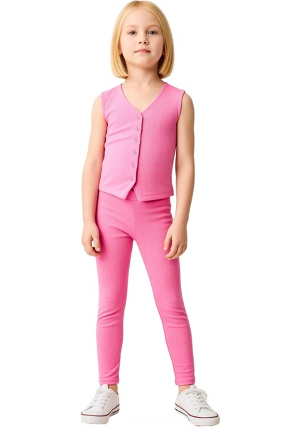 Kız Çocuk V Yaka Düğmeli Fitilli Yelek ve Esnek Tayt Takımı Kaliteli Şık Rahat fırsatları