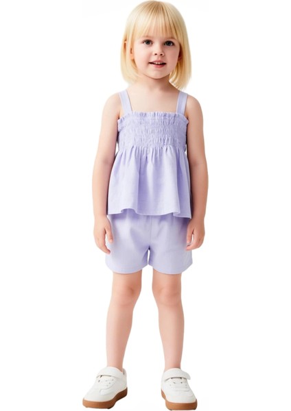 Kız Çocuk Pamuklu Müslin Dokuma Kolsuz Üst ve Şort Takımı Kaliteli Şık Rahat Günlük fırsatları